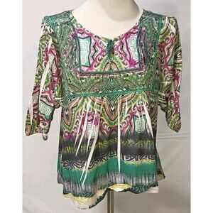 STYLE & CO. womens 3/4 Sleeve green black pink white shirt Large